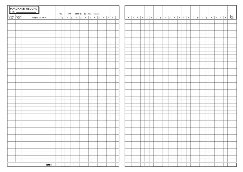 PURCHASE RECORD BOOK (A4/32 Pages) P017 (Account Ledger with Analysis Columns)