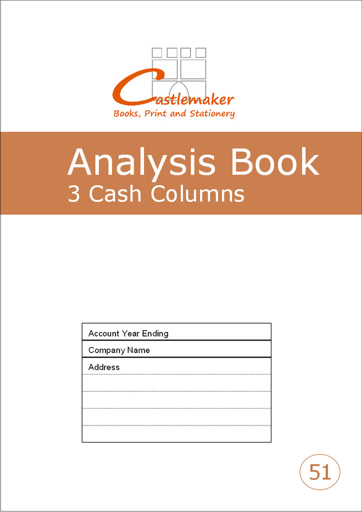 ANALYSIS BOOK (A4/32 Pages) A051 (3 Cash Column Un-headed Account Ledger)