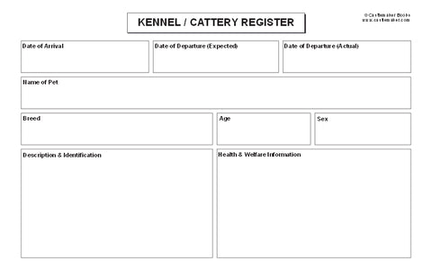 KENNEL / CATTERY REGISTER CARDS (8x5 Inches) K069 (Pack of 50 Cards - Boarding Register)