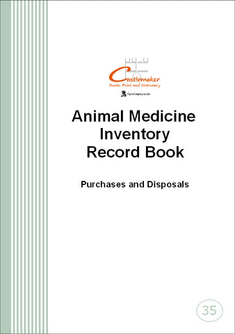 ANIMAL MEDICINE INVENTORY RECORD BOOK (A5/20 Pages) M035 (Farm Livestock Pigs Sheep Cattle Poultry)