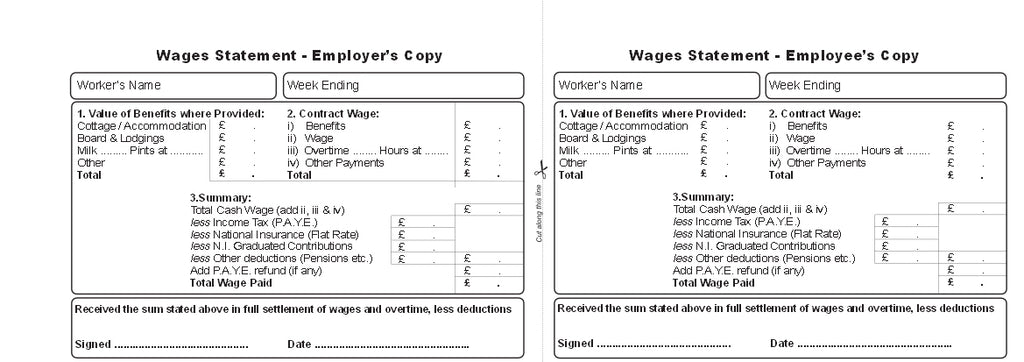 AGRICULTURAL WAGE PAD (297x105mm/50 Pages) W009 (Weekly Pay slips)
